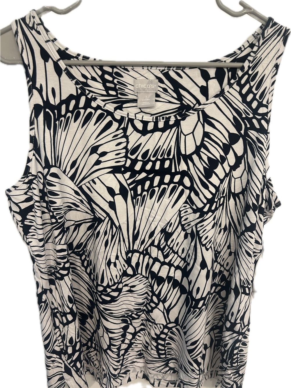 Chico's Black and White Butterfly-Pattern Tank Top flowy/Larfe